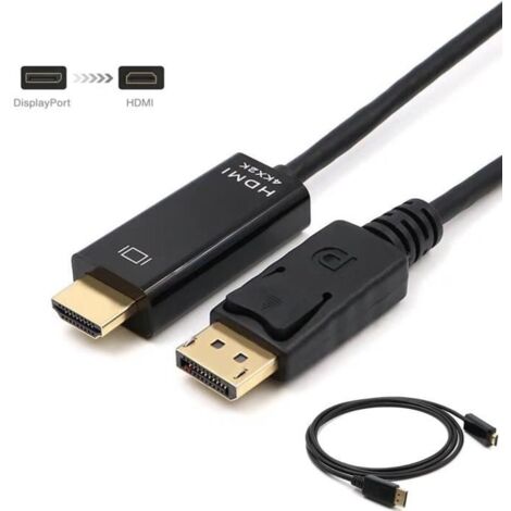 Câble Display Port vers HDMI 4K, Zamus Adaptateur DisplayPort (DP) mâle vers HDMI mâle 4K 30Hz Résolution,1.8 m, Noir