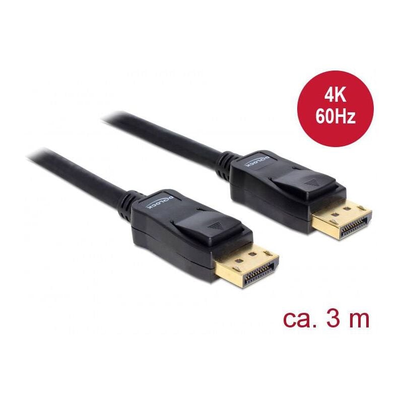 Câble de raccordement Delock DisplayPort Fiche mâle DisplayPort, Fiche mâle DisplayPort 3.00 m noir 82424 Câble DisplayPort C676831