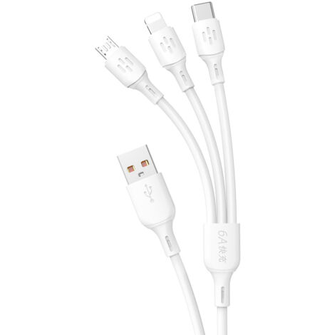 Cable Dudao L8A-3 en 1 USB-A - USB-C / micro USB / Lightning 480 Mb/s 1,2 m - Blanco