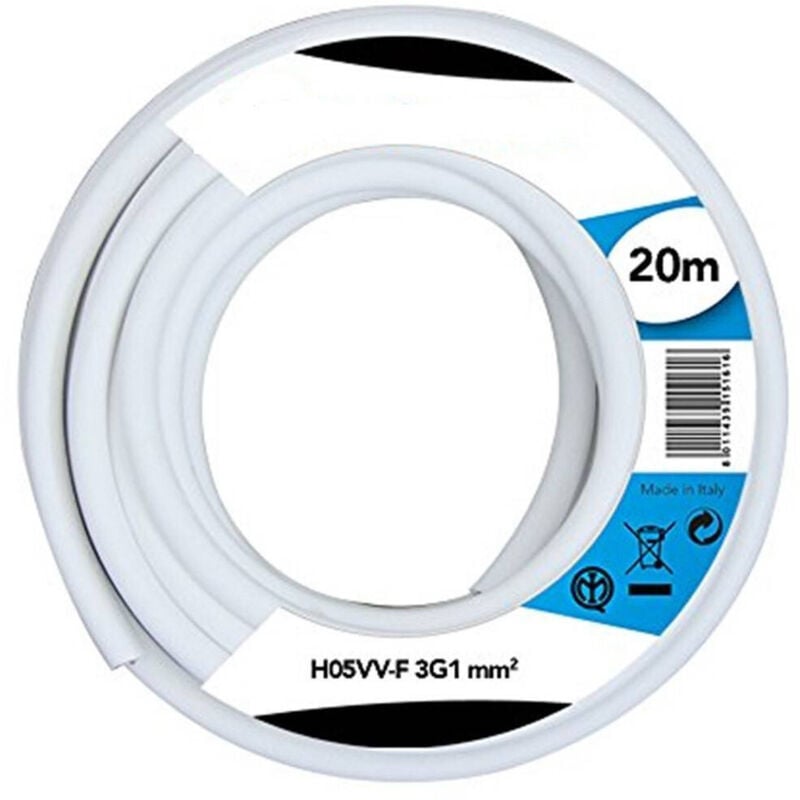 Trade Shop - Cavo Elettrico Prolunga 20mt 3g1 Mm H05vv-f Matassa Filo Elettrico Bianco -