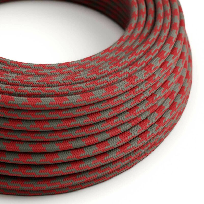 

Cable Eléctrico Redondo recubierto en Algodón Bicolor Rojo Fuego y Gris RP28 | 3x0.75