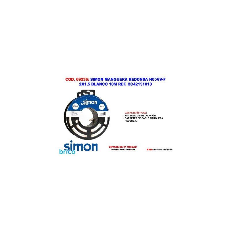 

simon manguera redonda h05vv-f 2x1,5 blanco 10m cc42151010 - Mibricotienda