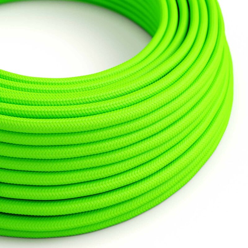 

Cable Eléctrico Redondo Recubierto en tejido Efecto Seda Color Sólido, Verde Fluo RF06 | 50 Metros - 3x0.75