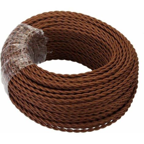 Cable eléctrico textil de 10 m, trenzado retro, de cobre recubierto de lino, 2 núcleos (2 x 0,75 mm²), para lámpara colgante o de café.