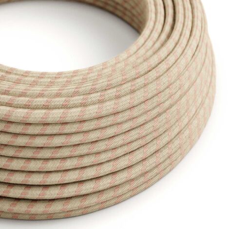Câble électrique coloré à rayures rose antique et beige - The Original Creative Cables, pour des lampes personnalisées - RD51 - 50 mètres