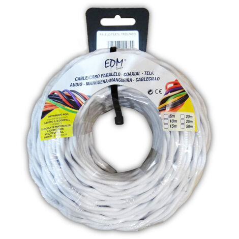 Câble électrique edm tressé blanc 5 mètres 2 x 1.5 mm