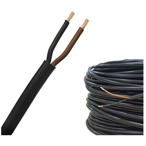 Câble électrique PVC 2X0,75 H05VV-F Noir – Flexible pour applications domestiques – Tension 300V – Température 60°C – Vendu au mètre – Errebi Group