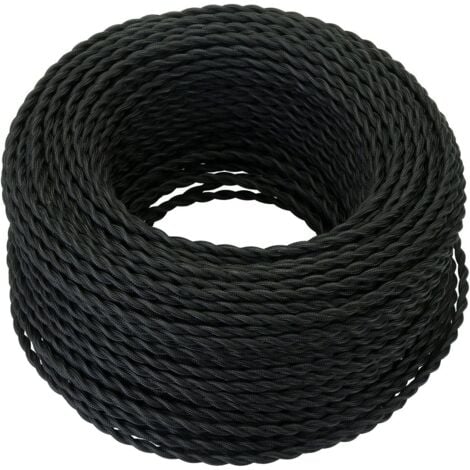 Câble Electrique Textile 10M，Rétro Corde de chanvre tressé torsadée Câble 2x0,75 mm², 2 fils torsadés toronnés，pour DIY Pendentif Lampe/Noir