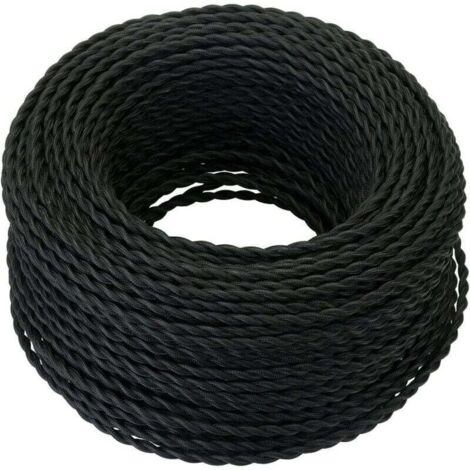 Câble Electrique Textile 10M，Rétro Corde de chanvre tressé torsadée Câble 2x0,75 mm², 2 fils torsadés toronnés，pour DIY Pendentif Lampe/Noir
