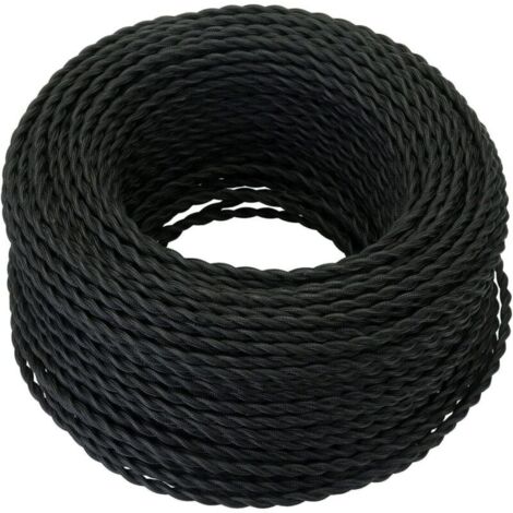 Câble Electrique Textile 10M，Rétro Corde de chanvre tressé torsadée Câble 2x0,75 mm², 2 fils torsadés toronnés，pour DIY Pendentif Lampe/Noir