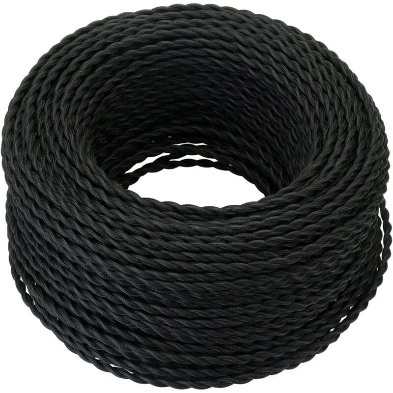 ugreat - câble electrique textile 10m,rétro corde de chanvre tressé torsadée câble 2x0,75 mm², 2 fils torsadés toronnés,pour diy pendentif lampe/noir