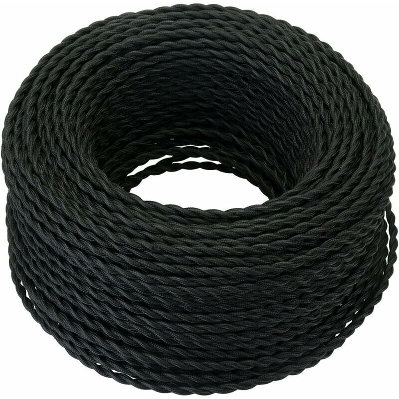 câble electrique textile 10m,rétro corde de chanvre tressé torsadée câble 2x0,75 mm², 2 fils torsadés toronnés,pour diy pendentif lampe/noir