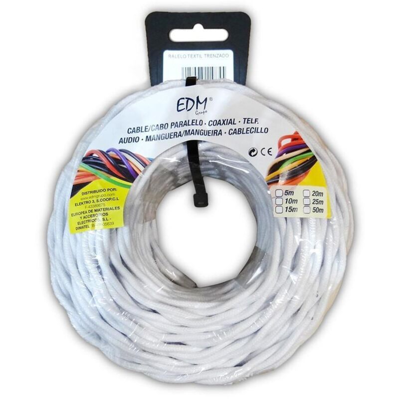 EDM - Textile Tressé Parallèle 3x2.5mm Blanc 5m