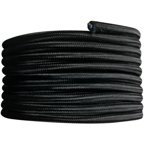 Câble électrique tissu noir, long. 3m, diam. 6.2mm - Tibelec