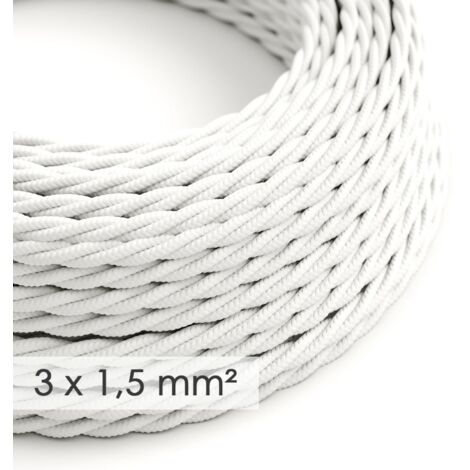 Câble électrique tressé de section 3x1,50 - tissu effet soie Blanc TM01 - 1 mètre