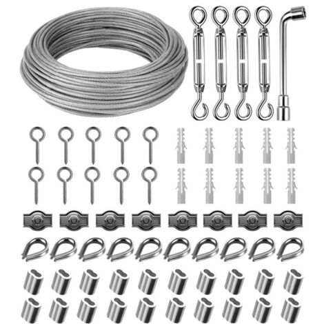 Câble en acier inoxydable 35 m - Tendeur de câble en acier inoxydable 304 - Avec œillets