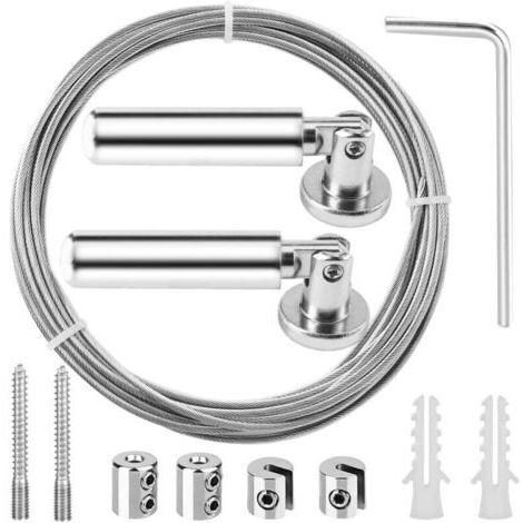Cable en Acier Inoxydable 5m – Kit Tringle à Rideaux avec Fixation pour Rideau de Douche Cable pour Rideau Antirouille + Accessoires Inclus Compatible Rideaux Lourds