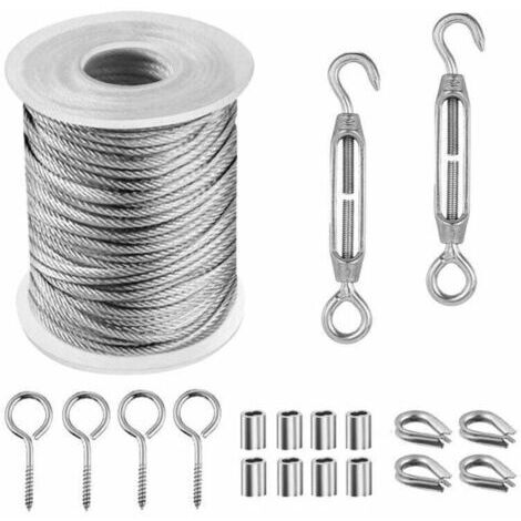 Câble en acier inoxydable, corde à linge extérieure, câble métallique extérieur, corde à linge (15 m)