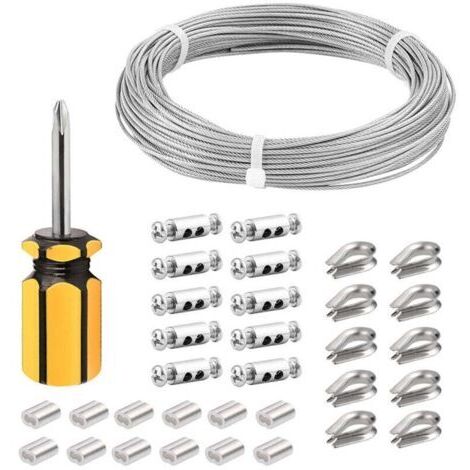 Câble en acier inoxydable de 3 mm, câble en acier inoxydable de 30 m/3 mm, câble en acier gainé avec attaches, gaine M3, œillets en acier inoxydable, corde à linge de 3 mm