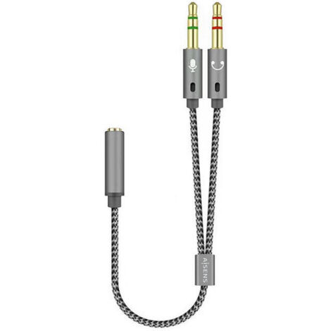 Cable Estéreo Aisens A128-0417/ Jack 3.5 Hembra - 2x Jack 3.5 Macho/ 25cm/ Gris