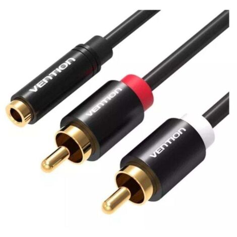 Cable Estéreo Vention VAB-R01-B100/ Jack 3.5 Hembra - 2x RCA Macho/ 1m/ Negro