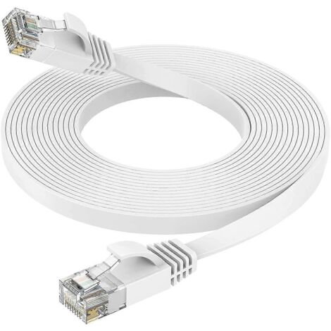 Câble Ethernet 15 m haut débit, câble réseau plat Cat 6 avec connecteurs RJ45, câble LAN long avec clips