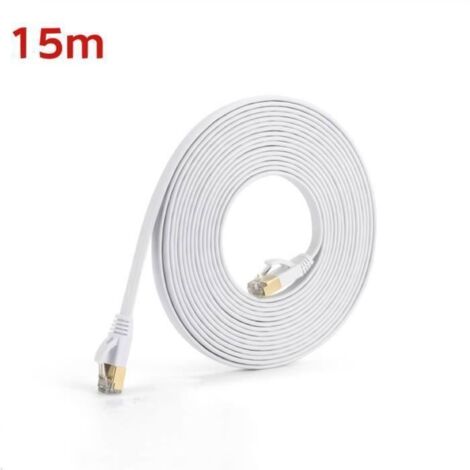 Câble Ethernet Cat 7 de 15m，Réseau 15m Haut Débit, Cable RJ45 Cable Internet 10Gbps 600MHz-pour Routeur, Modem, TV Box, PC -Blanc