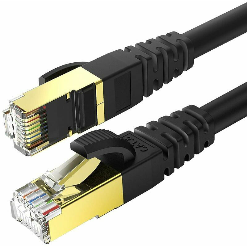 Câble Ethernet Cat 8, Cable Internet avec Connecteurs RJ45 Plaqués Or Réseau Haut Débit de 40 Gigabit/S - 2000 MHz – 2m Noir