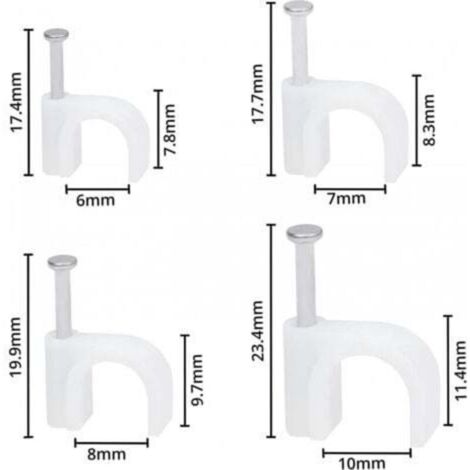 Câble Ethernet électrique (lot de 400), 6-10 mm - Serre-câbles électriques avec goujons en fer pour câbles Cat5, Cat6, RG6, RG59, RJ45 et TV