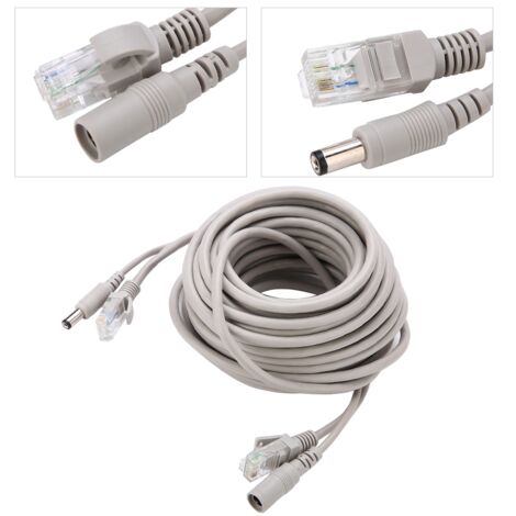 Câble Ethernet RJ45 avec Alimentation DC 5M/10M/15M/20M pour Caméras de Surveillance et NVR, 10/100 Mbps, Haute Qualité (15M)