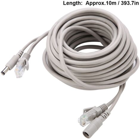 Câble Ethernet RJ45+DC pour Caméras IP et Systèmes NVR, 10/100 Mbps, Longueurs 5M à 20M (10M)