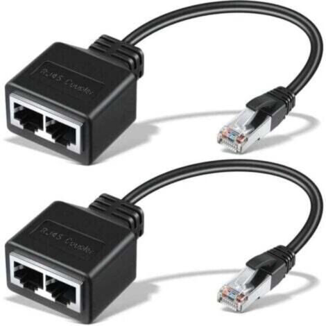 Cable Ethernet RJ45, paquete de 2, adaptador de red, divisor Ethernet, extensor Ethernet, divisor de red dual, compatible con Cat5, Cat5e, Cat6, Cat7, adaptador LAN, conector hembra.