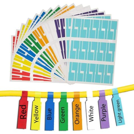 Cable Etiquette,Marquage Cable 480 étiquettes Autocollant étanche Résistant à la Déchirure Durable pour Marquer Identifier et Organiser le Fil Cables(16 Feuilles 8 Couleurs)