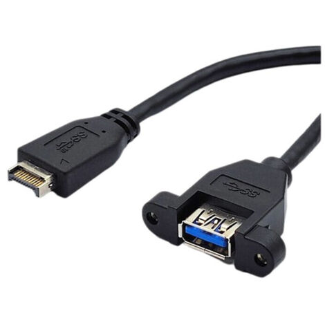 Câble extension panneau avant vissable USB 3.2 Gen2 10Gbps 20 broches TYPE-E vers USB 3.2 TYPE-A femelle 60cm
