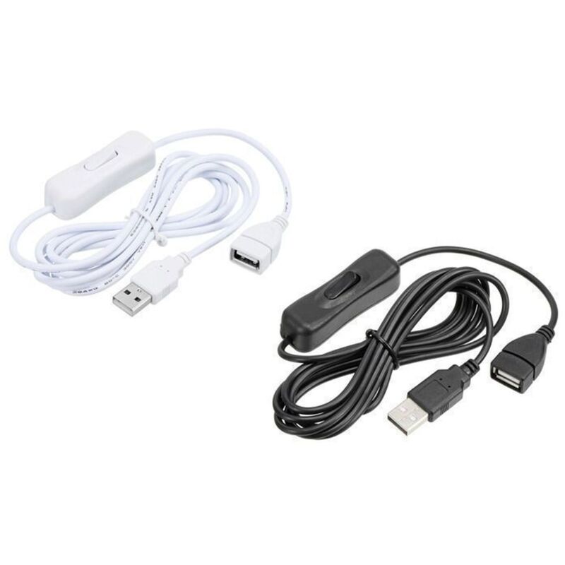 Câble Fil 2Pcs 2m extension USB avec Interrupteur Mâle à Femelle Cordon pour Bureau Lampe Ventilateur LED Noir Blanc
