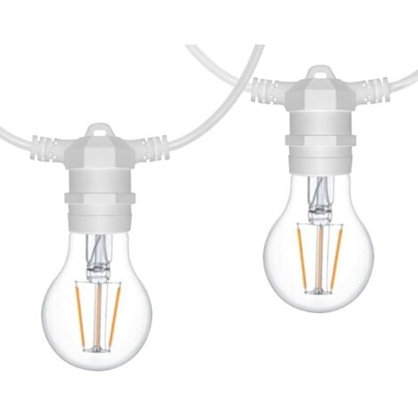 Guirlande guinguette Professionnelle 10 Ampoules LED E27 4W Blanc Chaud 10  mètres Interconnectable