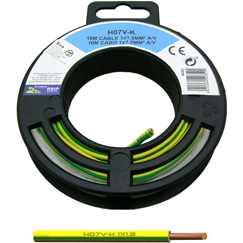 

10m cable unipolar H07V-K 1,5mm2 amarillo/verde