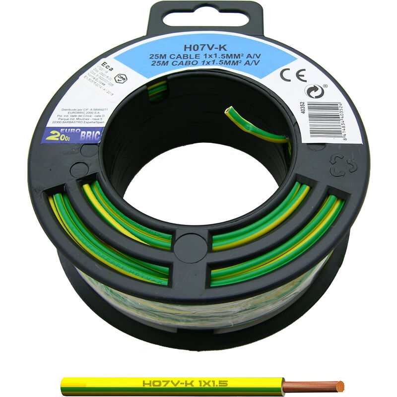 

25m cable unipolar H07V-K 1,5mm2 amarillo/verde