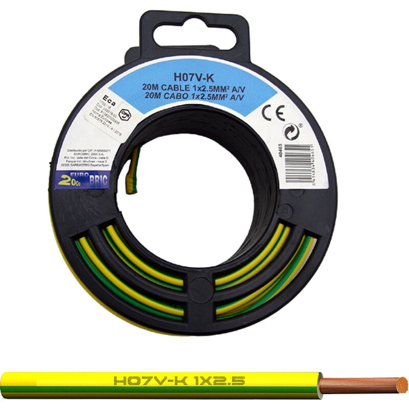 Eurobric - 20m cable unipolar H07V-K 2,5mm2 amarillo/verde