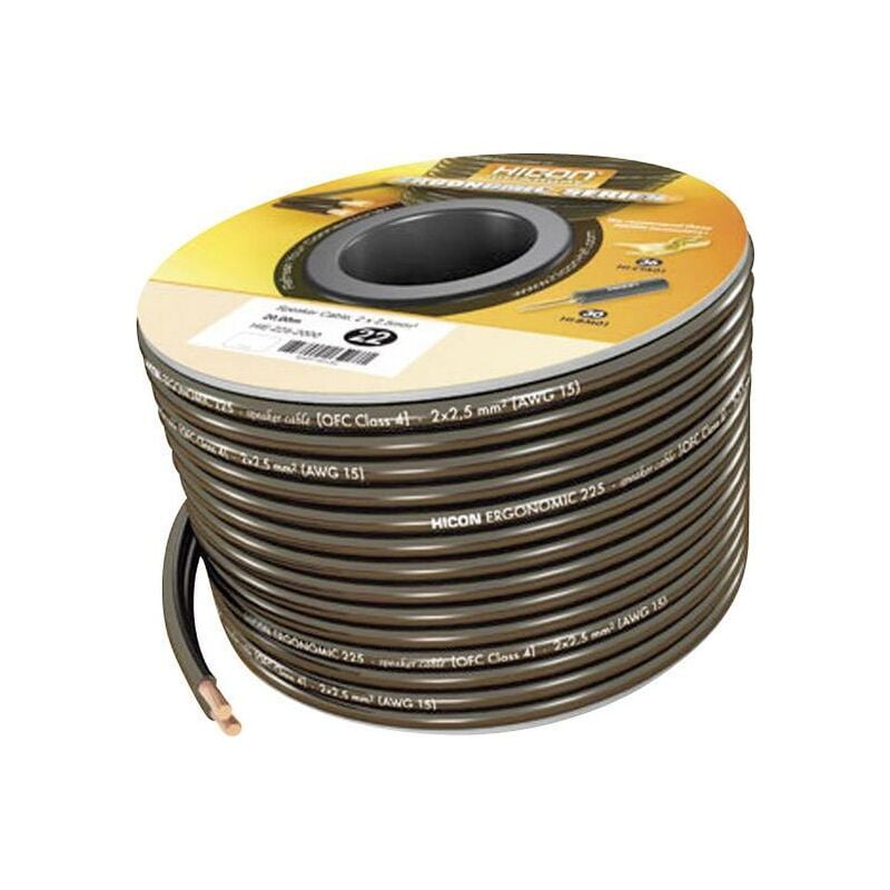 Hicon - HIE-225-1000 Câble haut-parleur Ergonomic 2 x 2.5 mm² noir 10 m