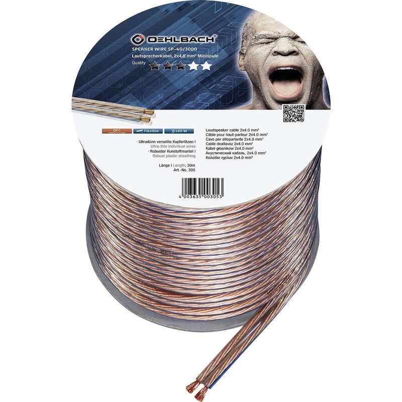 Oehlbach - 305 Câble haut-parleur 2 x 4 mm² transparent 30 m S170641