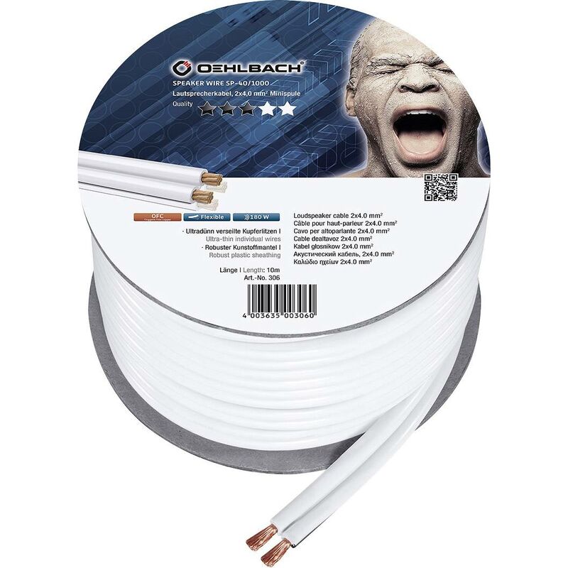 Oehlbach - 306 Câble haut-parleur 2 x 4 mm² blanc 10 m S170651