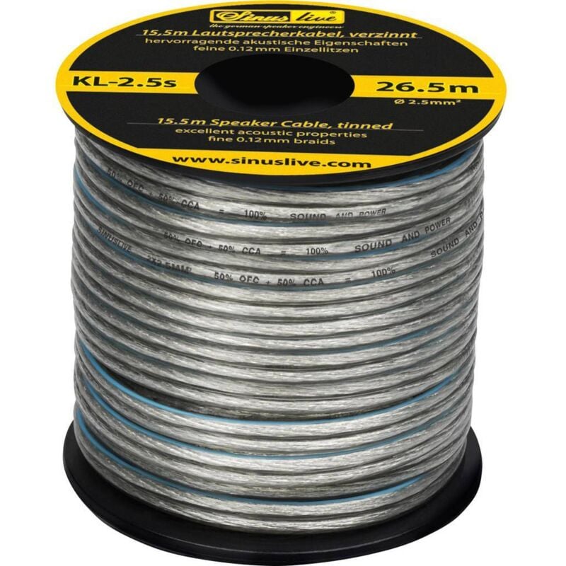 Sinuslive - KL-2,5S Câble haut-parleur 1 x 2.5 mm² argent 15.5 m