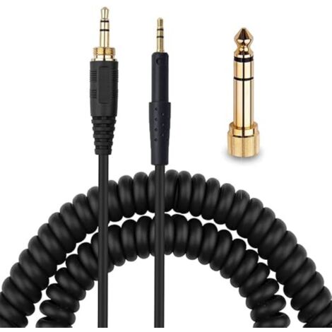 Câble HD8 DJ – Câble auxiliaire de remplacement spiralé en cuivre OFC avec adaptateur 6,35 mm pour casques Sennheiser HD6 Mix, HD7 et HD8 DJ