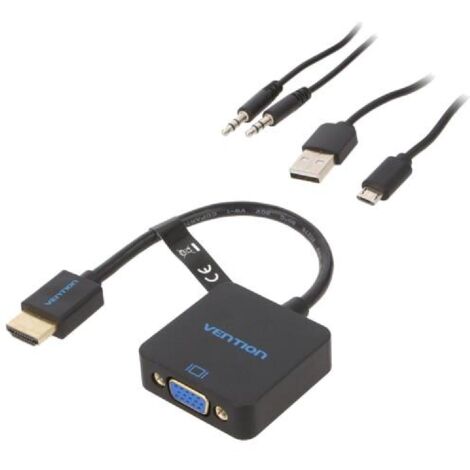 Cable HDMI 1.4 femelle D-Sub 15pin HD prise male Jack 3.5mm 3pin femelle port USB B micro 0.15m - Noir