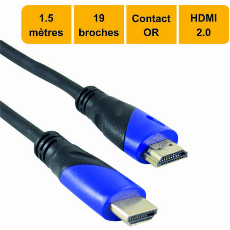 Câble HDMI 2.0 High Speed 1,5m Full HDTV 4K - garantie 10 ans