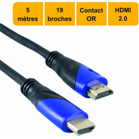 Câble HDMI 2.0 High Speed 5m Full HDTV 4K - garantie 10 ans