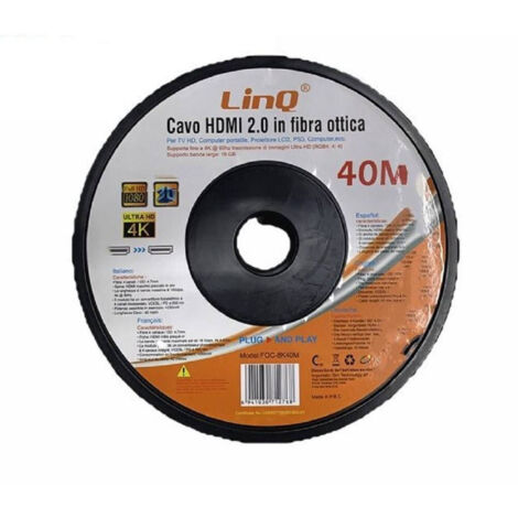 Câble Hdmi Ultra Hd 4k 40 M à Fibre Optique Pour Téléviseur, Ordinateur Et Projecteur Foc-8k40m
