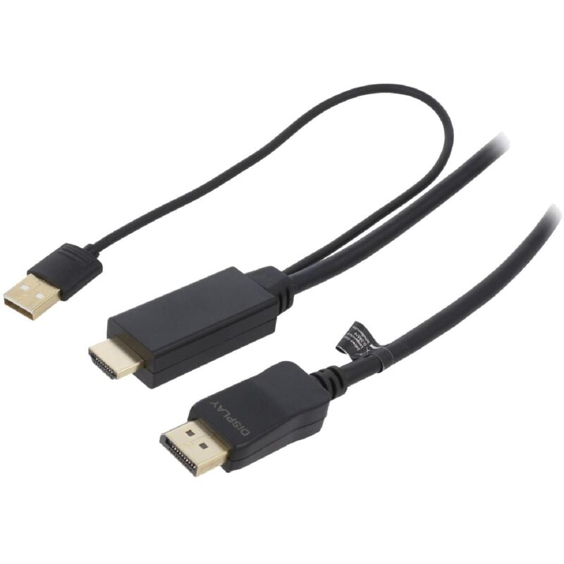 Adnauto - Cable hdmi vers DisplayPort avec cable d'alimentation usb 2m - Noir