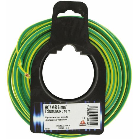 Câble Ho7v-r Vert/jaune 6mm2 Câble électrique De Terre Monoconducteur Rigide - Dhome
